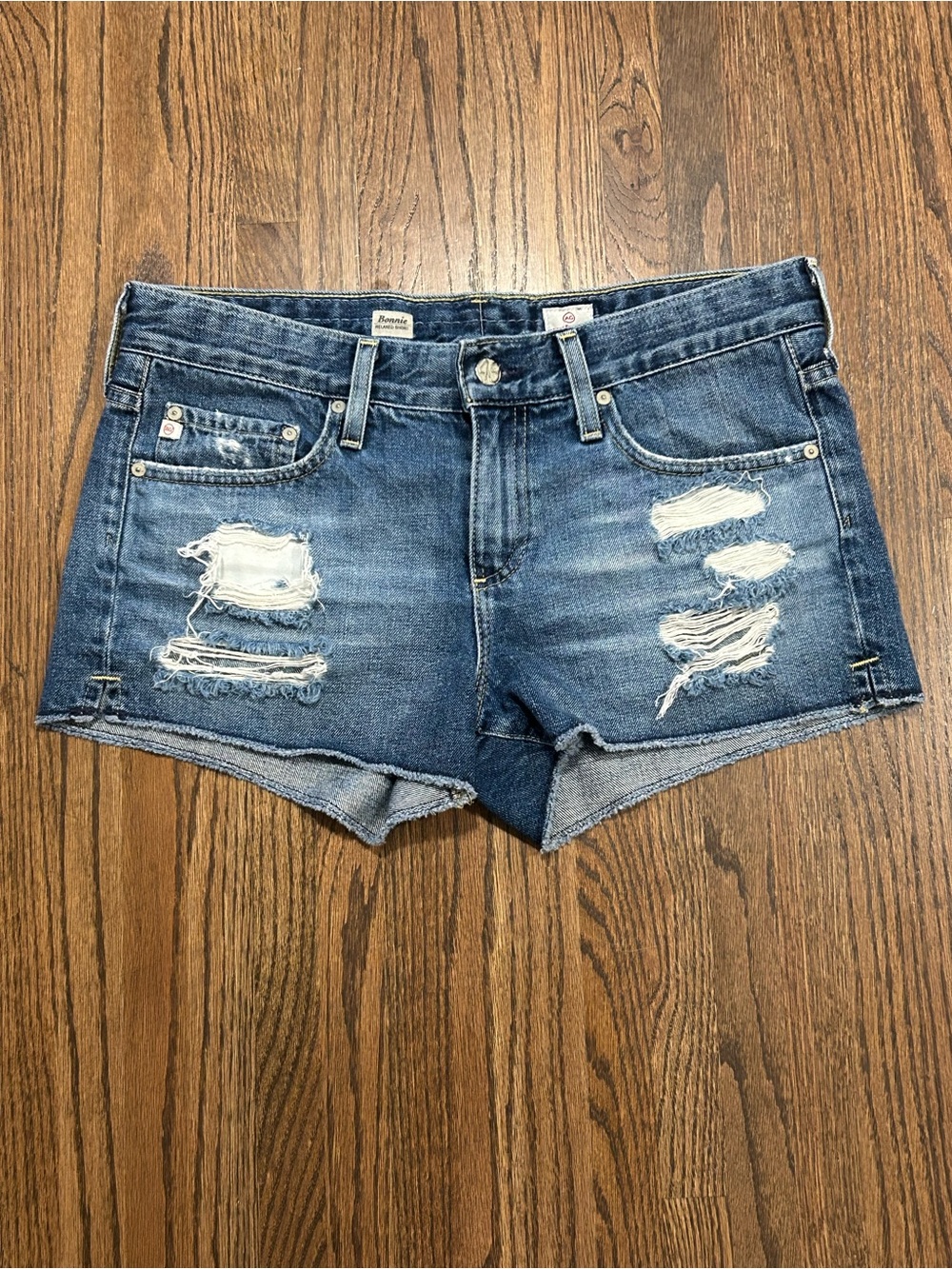AG Adriano Goldschmied Bonnie Relaxed Distressed Denim Shorts 28